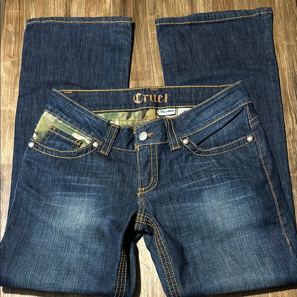 Blue Boot Cut Jeans with Contrast Stitching and Whiskering - Picture 3 of 9